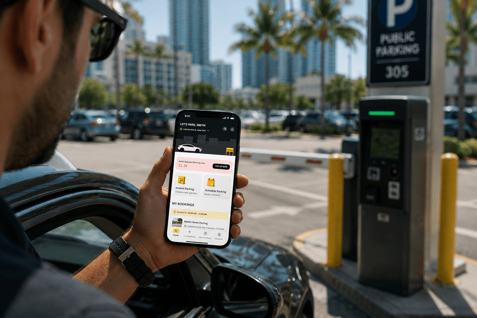 Driver paying for parking in the ParkAI app